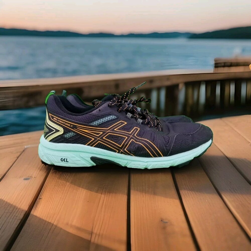 ✅ Womens 9 Asics Gel Venture 7 1012A477 Black Running Shoes Athletic Sneakers - Picture 1 of 12